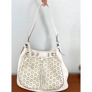 Brighton Lasercut Floral White Leather Bag EUC